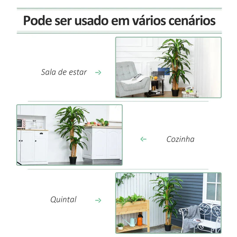 Planta Artificial Decorativa Dracaena com Pote Árvore Sintética 66 Folhas para Jardim Varanda Escritório Sala Ø20x160 cm Verde