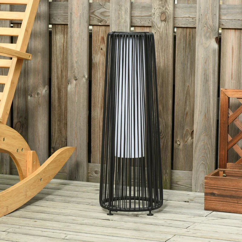 Candeeiro Solar de Vime de Energia Solar com LED 1,5 W Interruptor de Controle Automático de Luz Decoração Exterior Ø21,5x61cm Preto