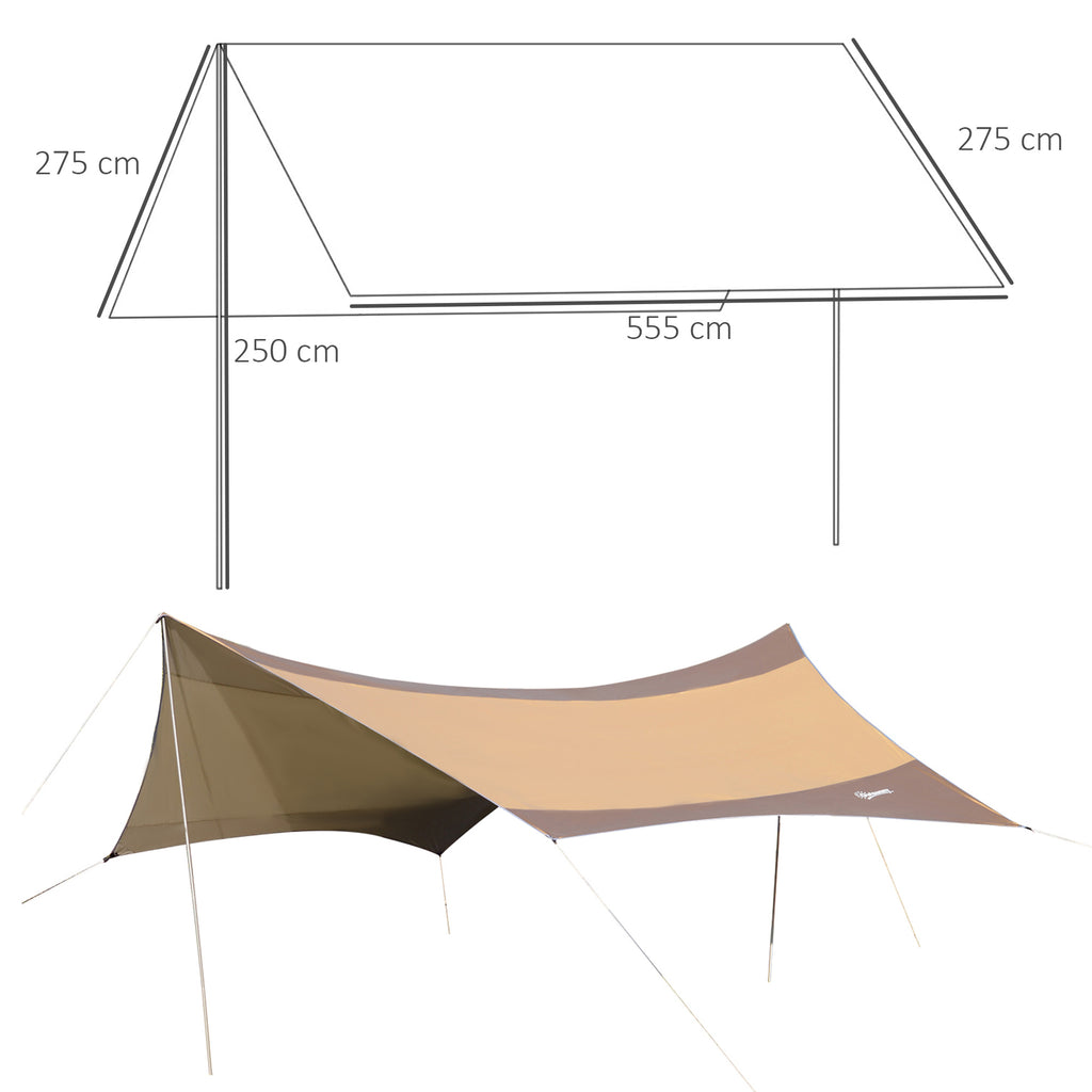 Abrigo de Campismo Portátil 555x550 cm Tenda de Campismo Impermeável com Proteção Solar para Praia Piquenique Exterior Marrom e Bege