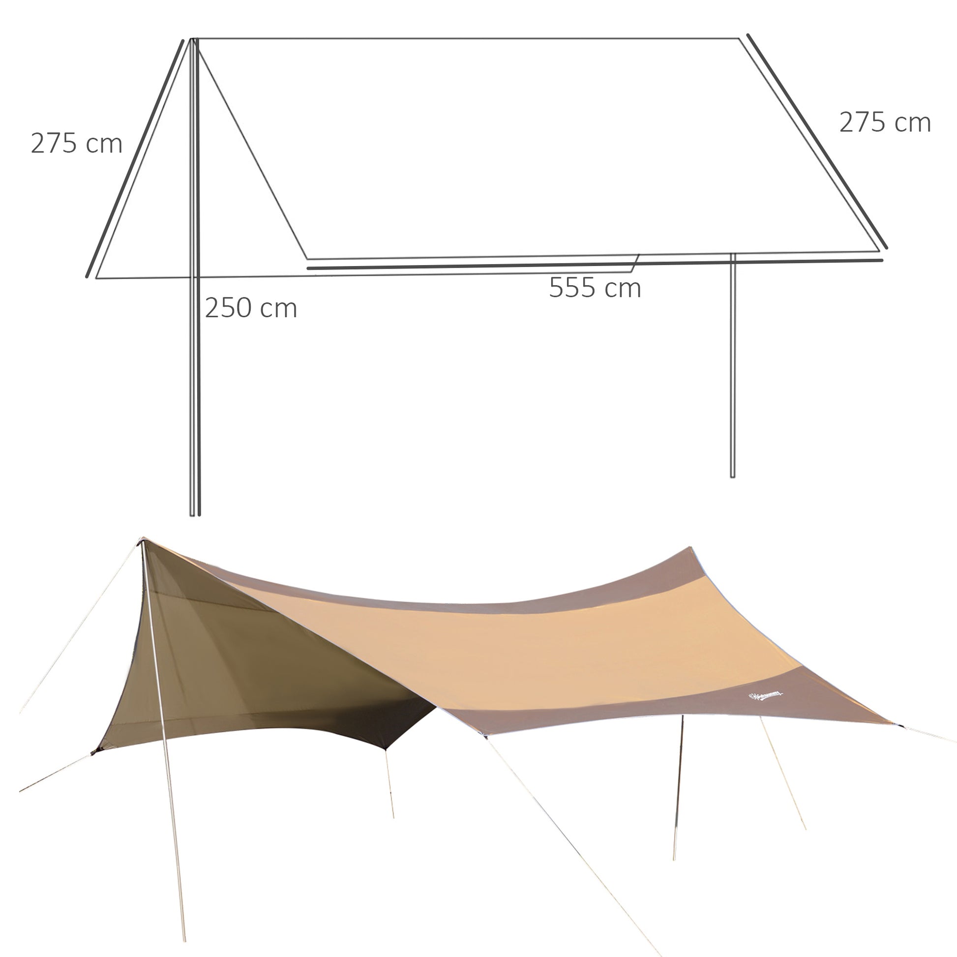 Abrigo de Campismo Portátil 555x550 cm Tenda de Campismo Impermeável com Proteção Solar para Praia Piquenique Exterior Marrom e Bege