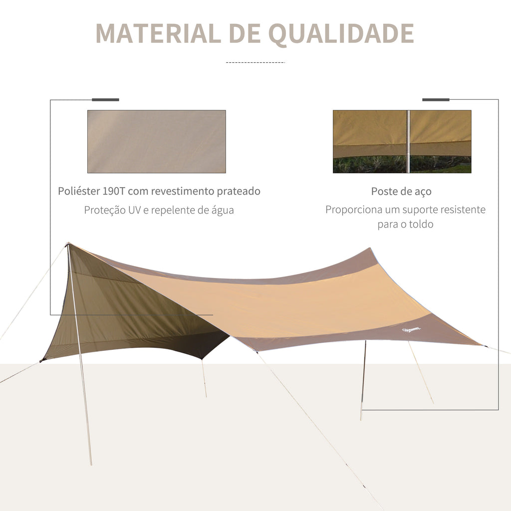 Abrigo de Campismo Portátil 555x550 cm Tenda de Campismo Impermeável com Proteção Solar para Praia Piquenique Exterior Marrom e Bege