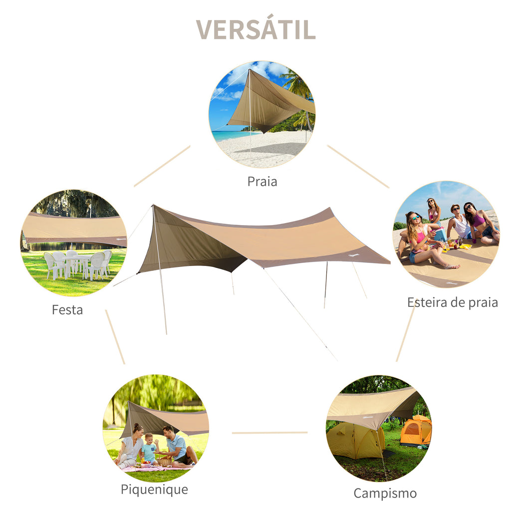 Abrigo de Campismo Portátil 555x550 cm Tenda de Campismo Impermeável com Proteção Solar para Praia Piquenique Exterior Marrom e Bege