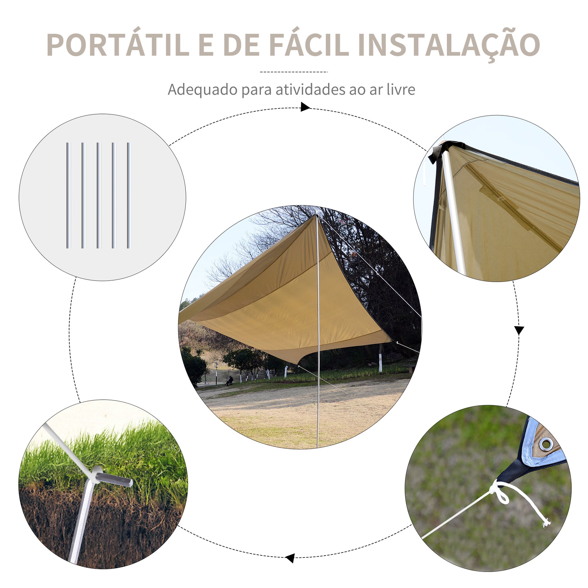 Abrigo de Campismo Portátil 555x550 cm Tenda de Campismo Impermeável com Proteção Solar para Praia Piquenique Exterior Marrom e Bege