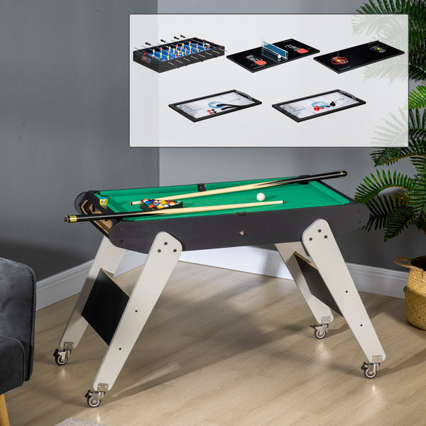 Mesa Multi Jogos para Crianças acima de 7 Anos Mesa de Jogos 6 em 1 com Rodas Bilhar Matraquilho Ping Pong Lançamento de Anéis Hóquei com Bastão e Hóquei com Discos 120x88x79cm Multicor