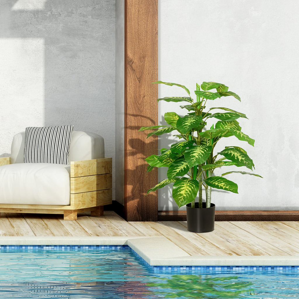 Planta Artificial Aglaonema Planta Sintética de 95cm com 42 Folhas e Vaso de Cimento Decoração para Casa Escritório e Exterior Verde
