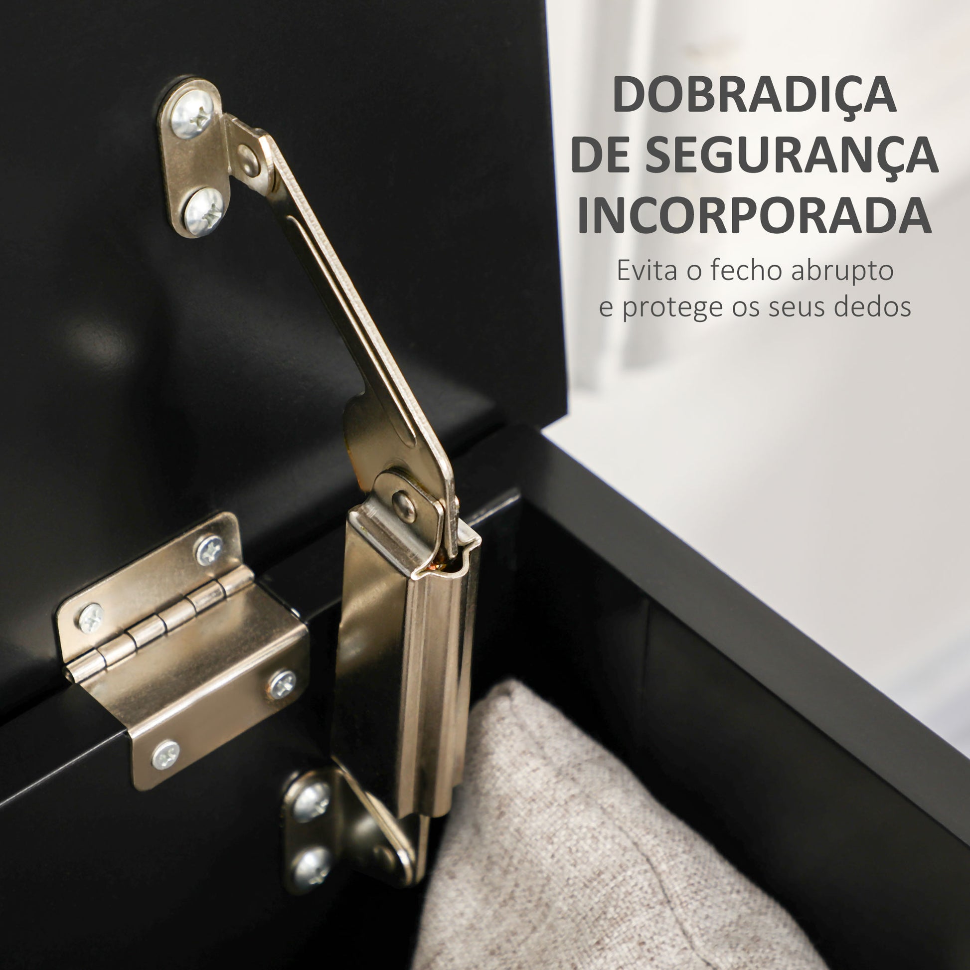 Baú de Armazenamento de Madeira Baú de Arrumação com Dobradiça de Segurança para Dormitório Sala de Estar Carga Máxima 20 kg 81x40x46 cm Preto