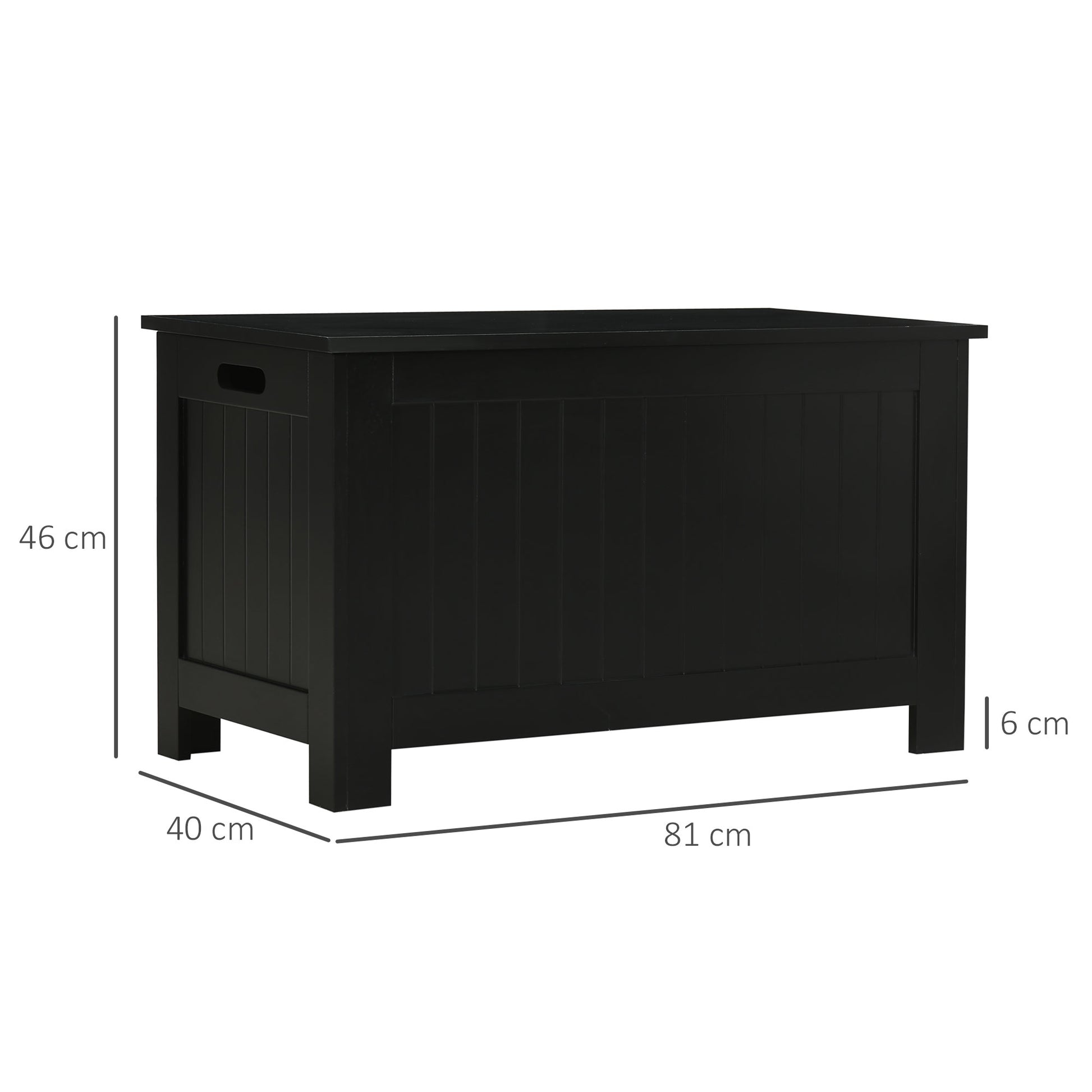 Baú de Armazenamento de Madeira Baú de Arrumação com Dobradiça de Segurança para Dormitório Sala de Estar Carga Máxima 20 kg 81x40x46 cm Preto