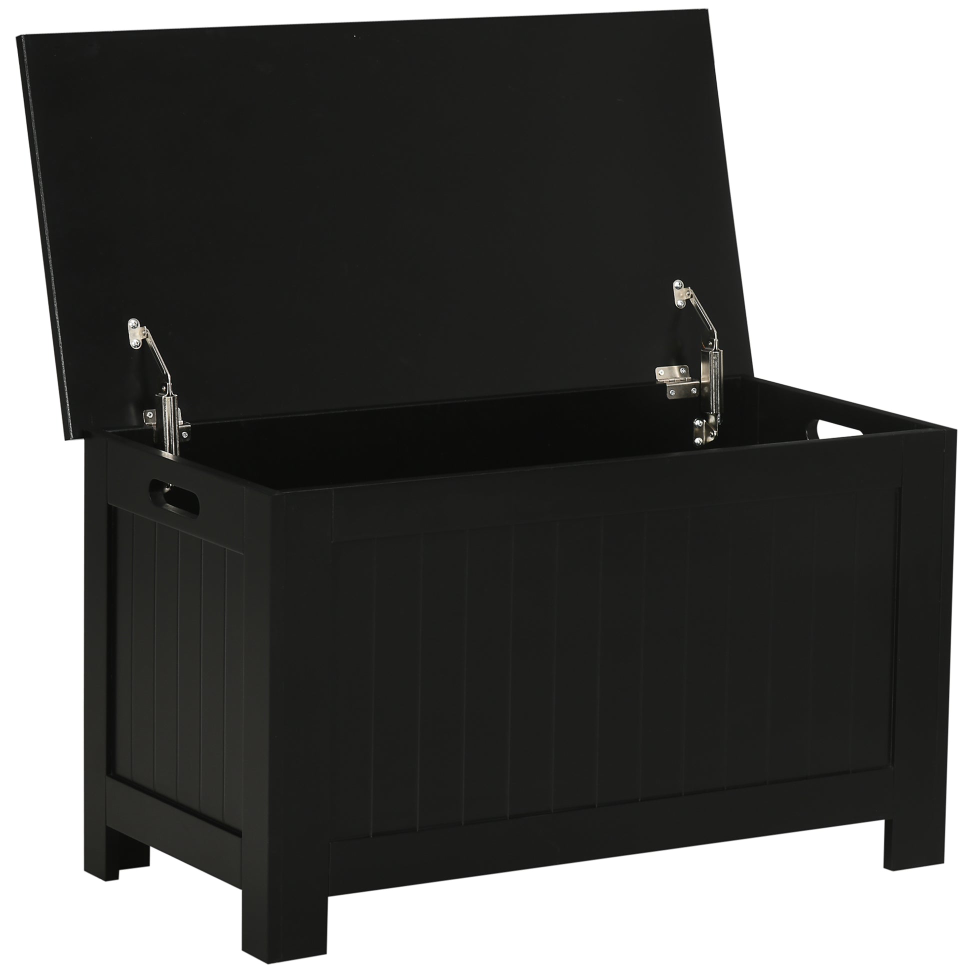 Baú de Armazenamento de Madeira Baú de Arrumação com Dobradiça de Segurança para Dormitório Sala de Estar Carga Máxima 20 kg 81x40x46 cm Preto