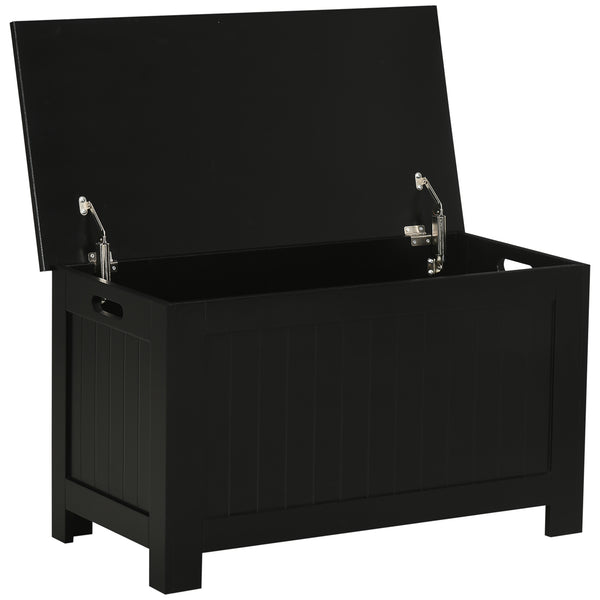 Baú de Armazenamento de Madeira Baú de Arrumação com Dobradiça de Segurança para Dormitório Sala de Estar Carga Máxima 20 kg 81x40x46 cm Preto