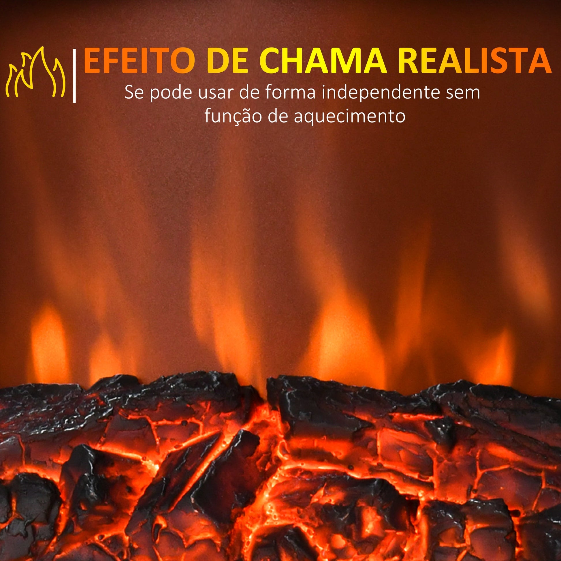 Lareira Elétrica Portátil 1000/2000W com Simulação de Chama Termostato Ajustável e Proteção de Superaquecimento para Salas de até 25m² 36,5x24x41,5cm Branco