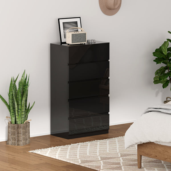 Cómoda com 5 Gavetas de Madeira Cómoda de Dormitório Cómoda Preta para Sala de Estar Estilo Moderno 55x34x100 cm Preto