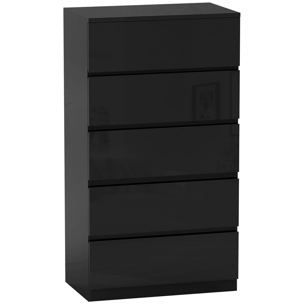 Cómoda com 5 Gavetas de Madeira Cómoda de Dormitório Cómoda Preta para Sala de Estar Estilo Moderno 55x34x100 cm Preto