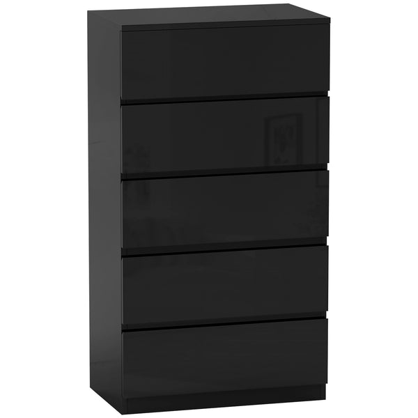 Cómoda com 5 Gavetas de Madeira Cómoda de Dormitório Cómoda Preta para Sala de Estar Estilo Moderno 55x34x100 cm Preto