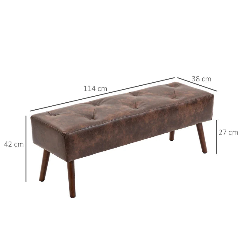 Banco de Pé de Cama Multifuncional Banco Pé de Cama Clássico Banco Dormitório com Pés de Madeira e Assento Acolchoado Carga 120 kg para Entrada Corredor 114x38x42 cm Marrom