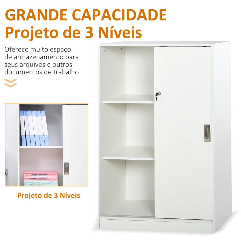 Armário de escritório com 2 portas deslizantes e 3 prateleiras para escritorio 80x40x120 cm Branco