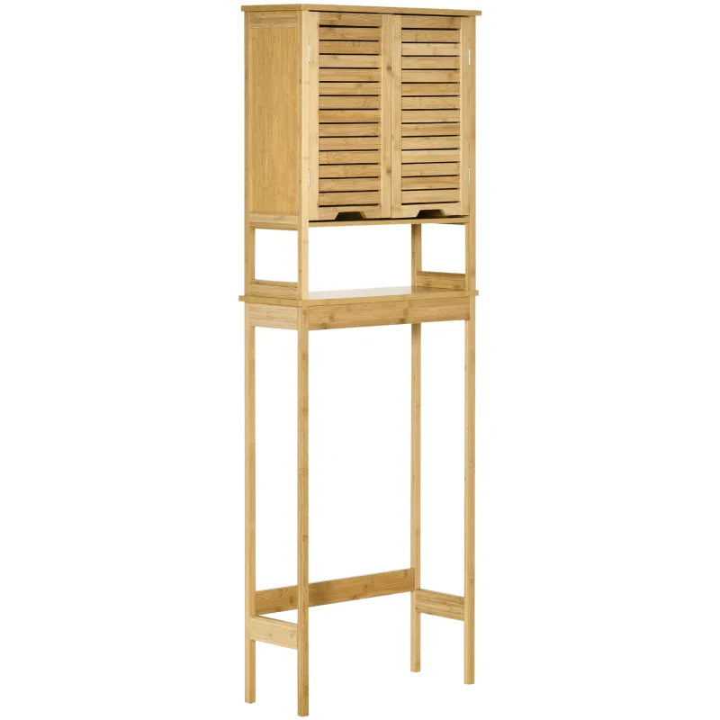 kleanklin Móvel de Bambú sobre Sanita Armário Alto para Casa de Banho com 2 Portas 1 Prateleira Interior e 1 Prateleira de Armazenamento 60x23x173cm Natural