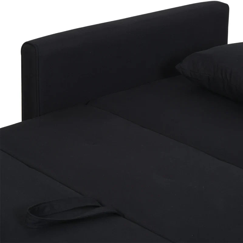 Sofá Cama de 2 Lugares Estofado em Algodão com 2 Almofadas Apoio para os Braços e Armazenamento Sofá Duplo Moderno para Sala de Estar Escritório 152x101x81cm Cinza Carvão