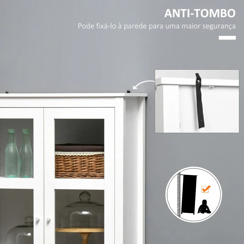 Vitrine de Sala de Estar Estante Escritório com 2 Portas de Vidro Temperado 3 Prateleiras 2 Gavetas e Dobradiças com Fechamento Suave para Sala de Jantar Escritório 80x40x160 cm Branco