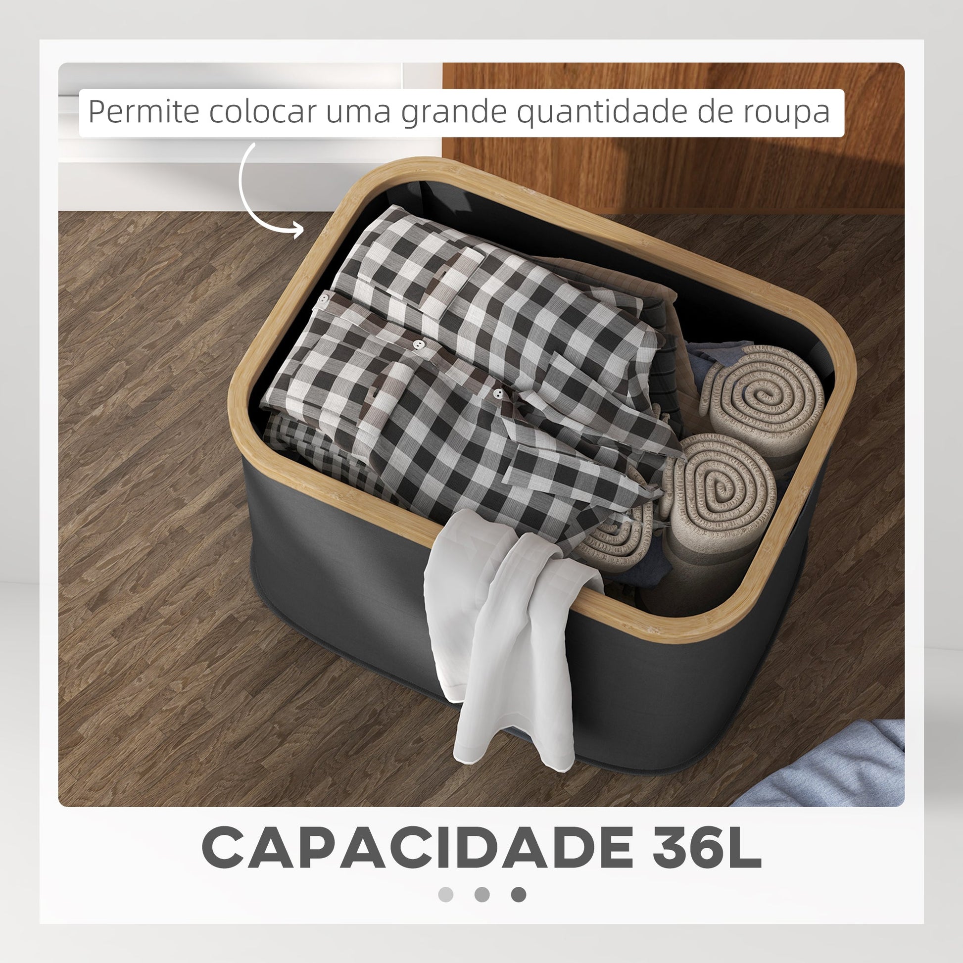 Cesto para Roupa Dobrável Cesto para Roupa Suja 36 L com Pega para Casa de Banho Dormitório Lavandaria 44,3x33,3x26,5 cm Preto