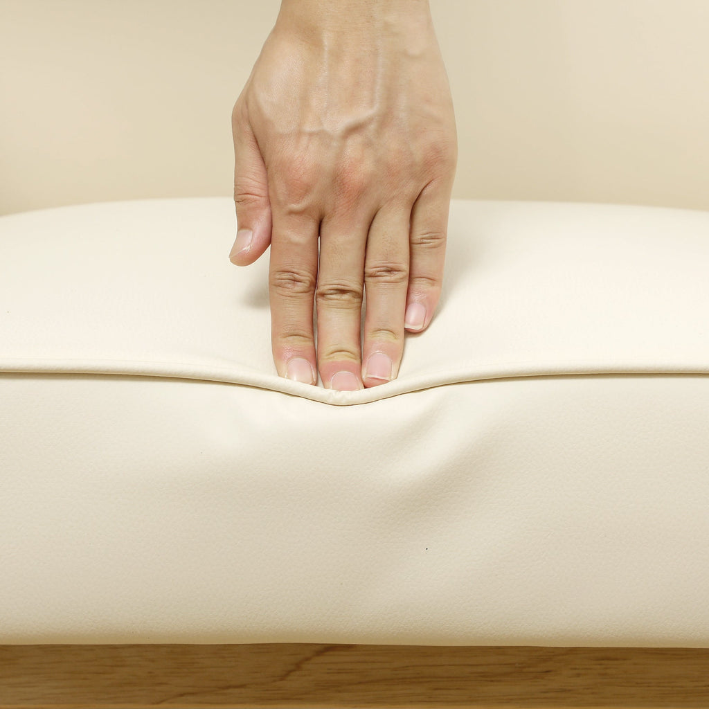 Poltrona Sala de Estar Poltrona Nórdica Poltrona Estofada em PU com Apoio para os Braços e Estrutura de Madeira de Borracha para Dormitório Carga 120 kg 73x70x80 cm Creme