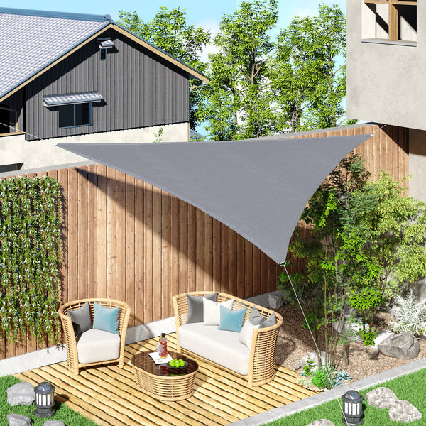 Vela de Sombra Triangular 3x3x3 m Toldo Vela de HDPE com Proteção UV Aneis em Forma de D e Cordas para Jardim Pátio Piscina Cinza