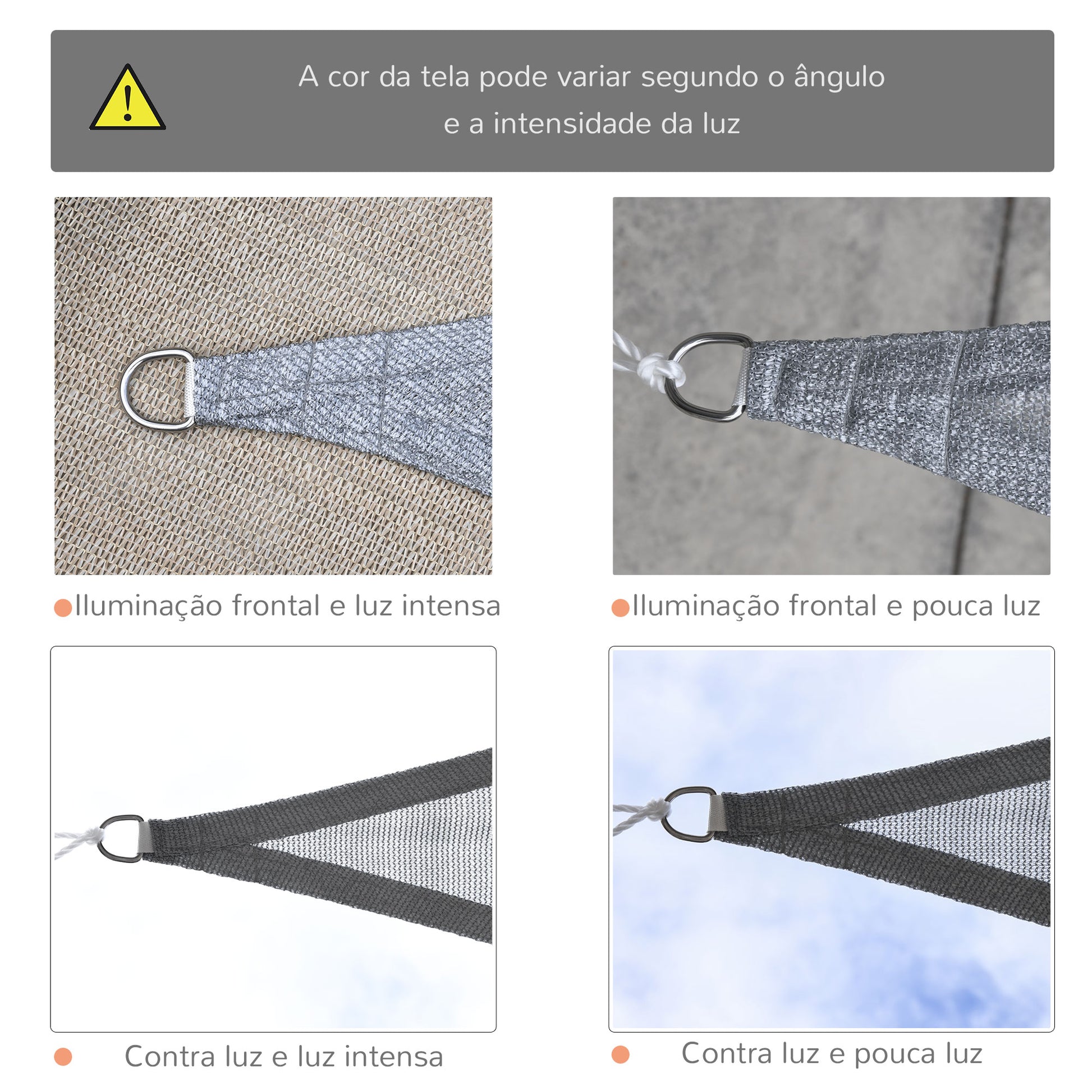 Vela de Sombra Triangular 3x3x3 m Toldo Vela de HDPE com Proteção UV Aneis em Forma de D e Cordas para Jardim Pátio Piscina Cinza