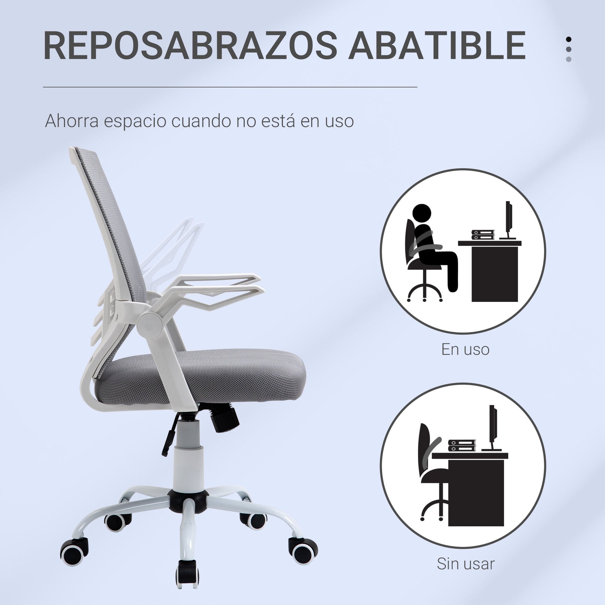 Cadeira de Escritório Ergonômica Cadeira de Escritório Giratória com Altura Ajustável Apoio para os Braços Dobrável Suporte Lombar e Encosto Transpirável 62,5x55x94-104cm Cinza
