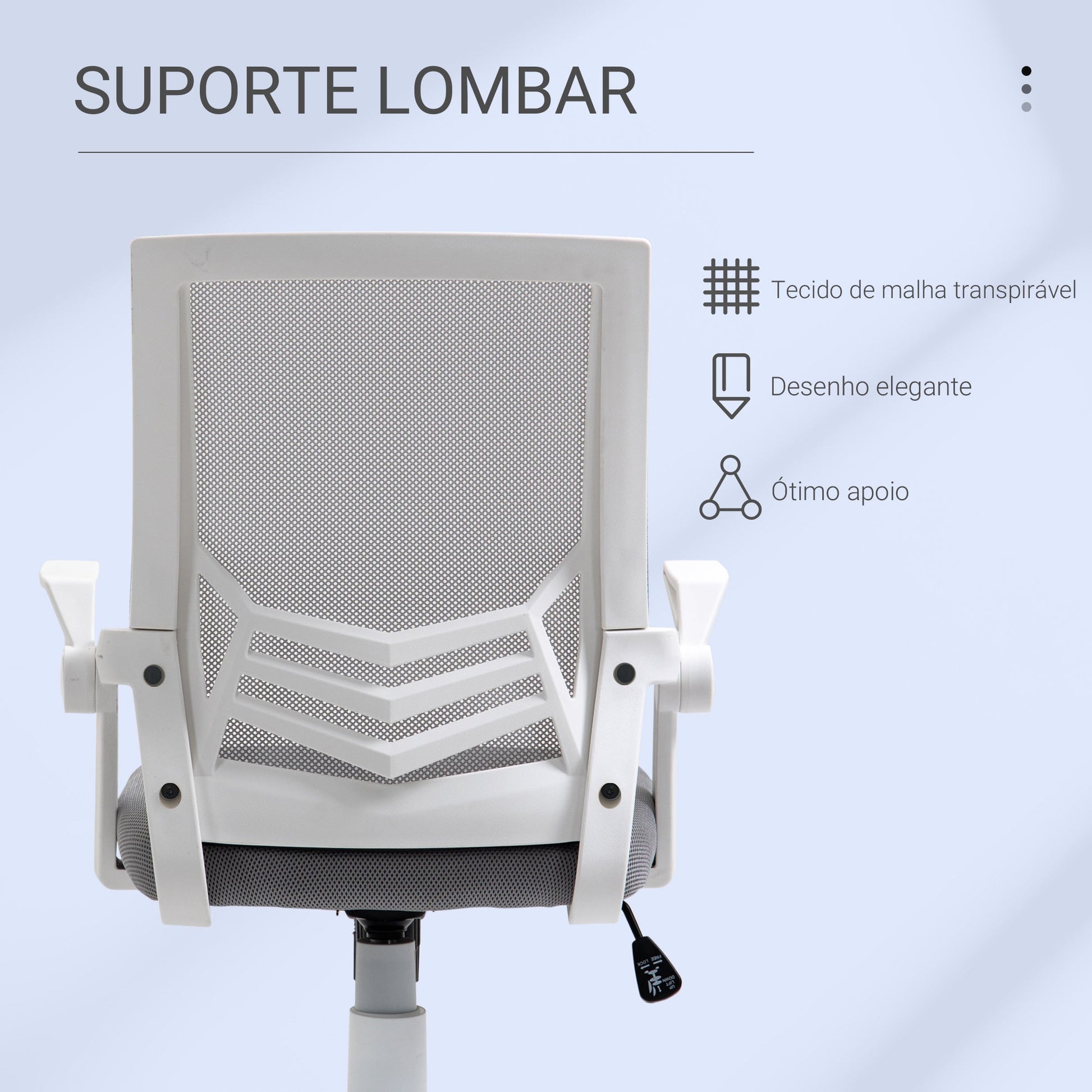 Cadeira de Escritório Ergonômica Cadeira de Escritório Giratória com Altura Ajustável Apoio para os Braços Dobrável Suporte Lombar e Encosto Transpirável 62,5x55x94-104cm Cinza