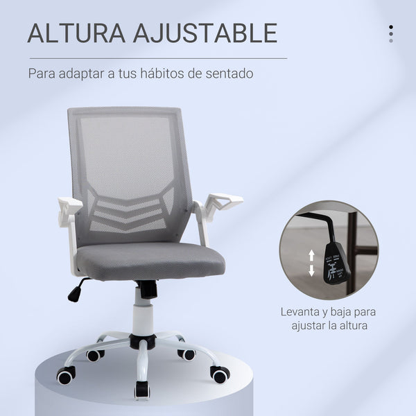 Cadeira de Escritório Ergonômica Cadeira de Escritório Giratória com Altura Ajustável Apoio para os Braços Dobrável Suporte Lombar e Encosto Transpirável 62,5x55x94-104cm Cinza