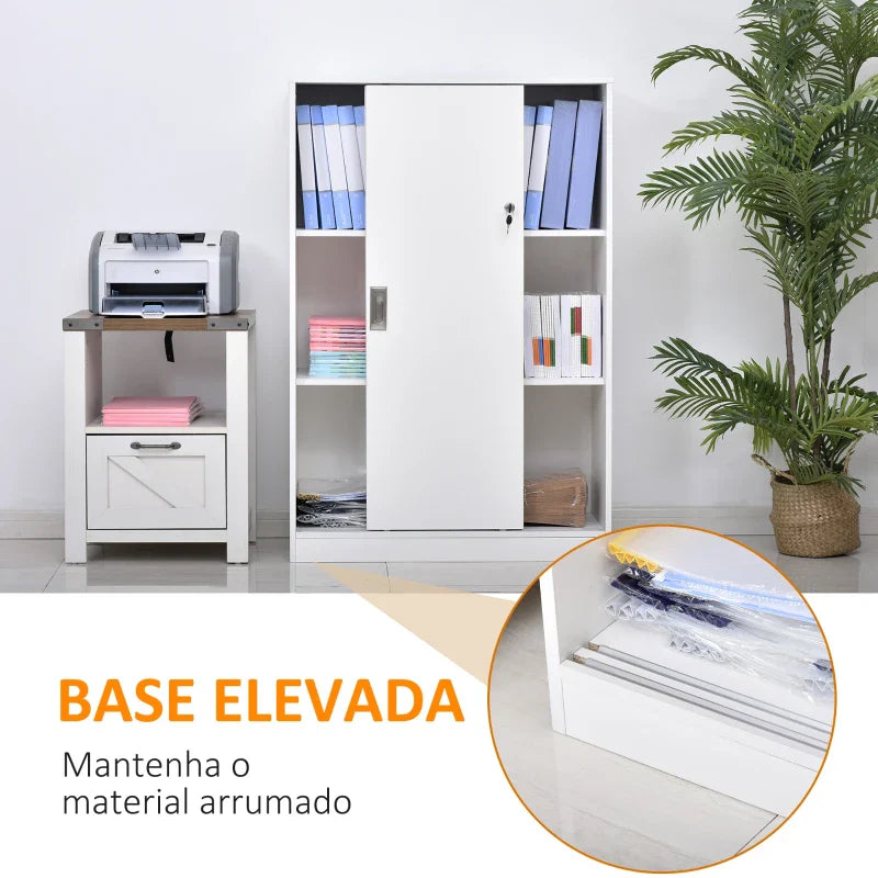 Armário de escritório com 2 portas deslizantes e 3 prateleiras para escritorio 80x40x120 cm Branco