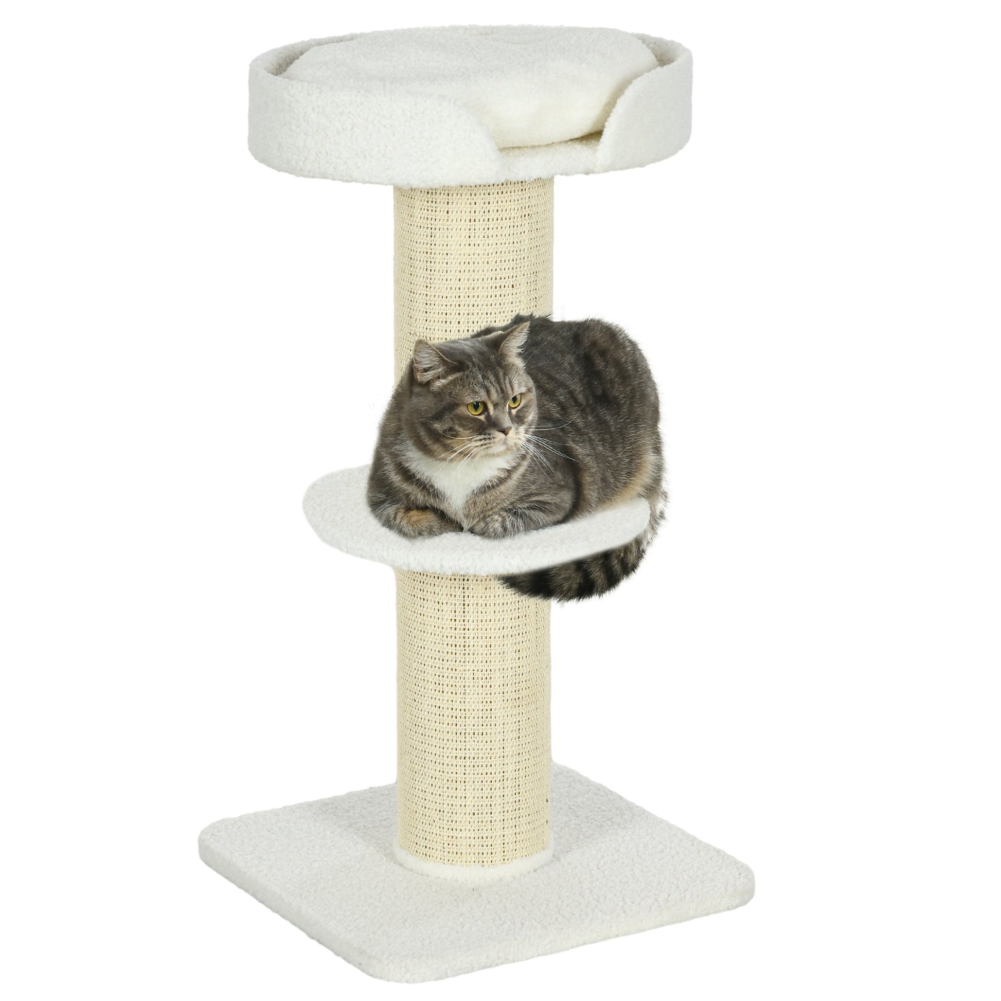 PawHut Arranhador para Gatos Altura 91 cm Arranhador para Gatos de 3 Níveis com Ninho Plataforma e Poste de Sisal 45x45x91 cm Creme