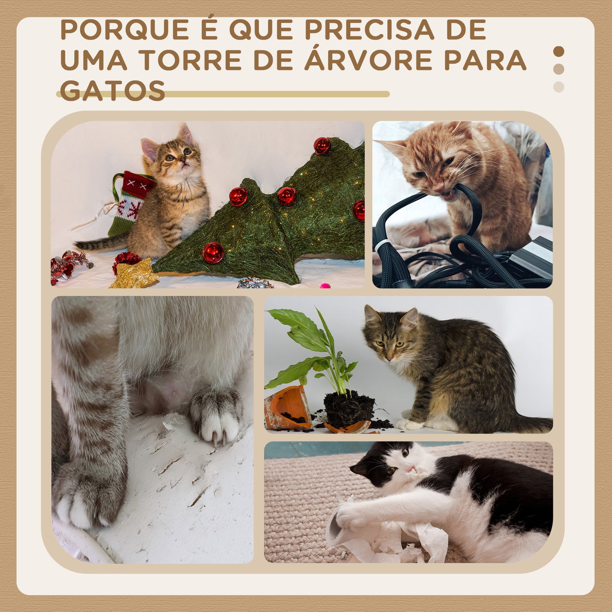 PawHut Arranhador para Gatos Altura 91 cm Arranhador para Gatos de 3 Níveis com Ninho Plataforma e Poste de Sisal 45x45x91 cm Creme