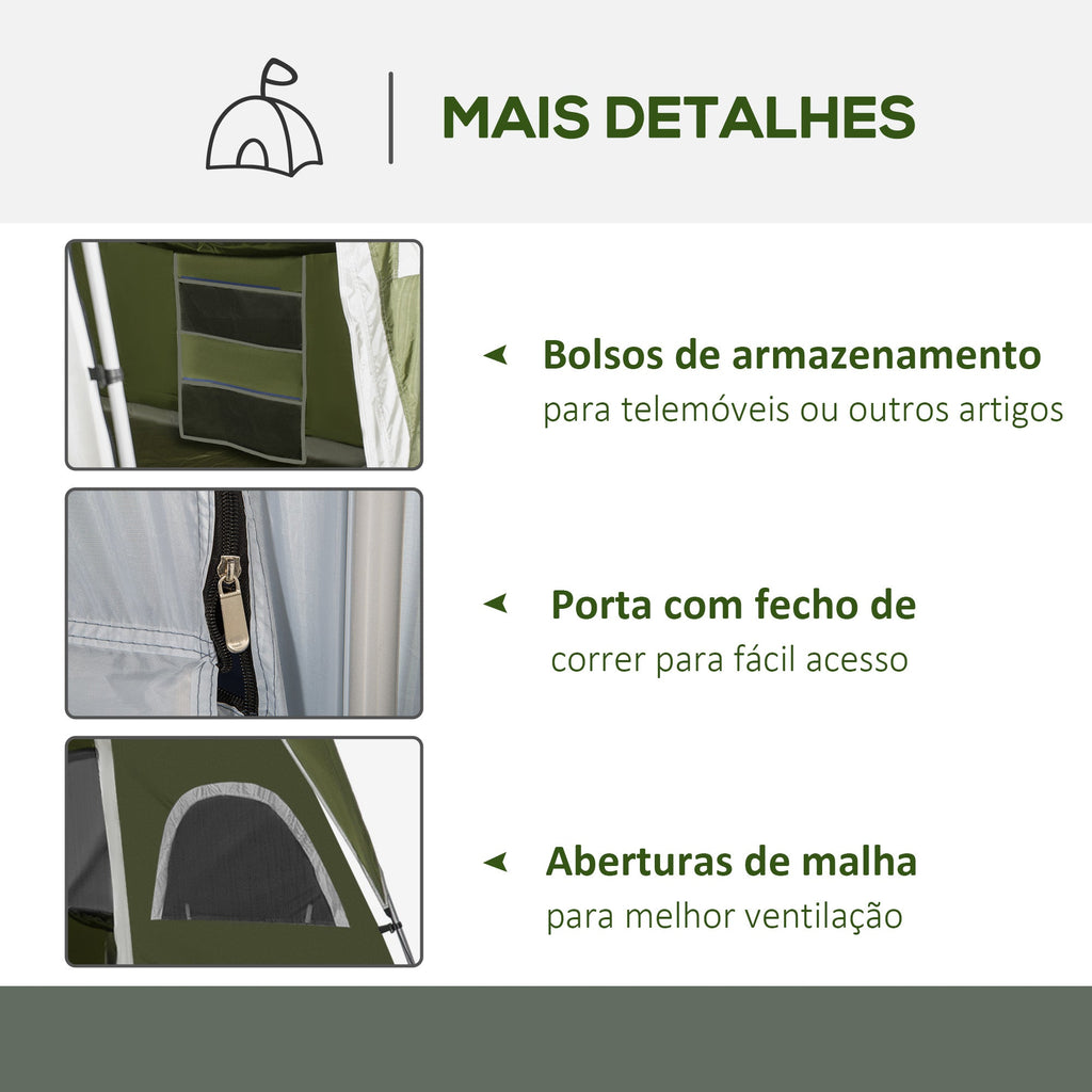 Tenda de Campismo Familiar para 4-5 Pessoas com 2 Quartos Tenda de Campismo Grande com 2 Bolsos e Janelas com Malha Impermeável 400x275x210 cm Verde