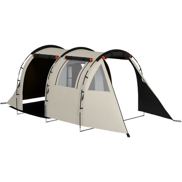 Tenda de Campismo Familiar para 2 Pessoas Tenda de Campismo Dobrável com 2 Quartos 5 Portas e Bolsa de Transporte Impermeável para Trekking 460x230x180 cm Caqui