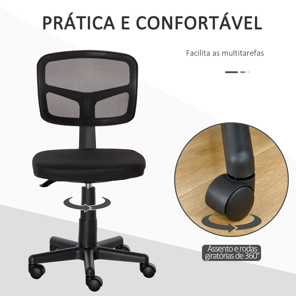 Cadeira de Escritório Operativa de Malha Cadeira de Escritório Giratória 360° com Altura Ajustável Suporte Lombar Respirável e Rodas 43x48x77,5-89,5cm Preto