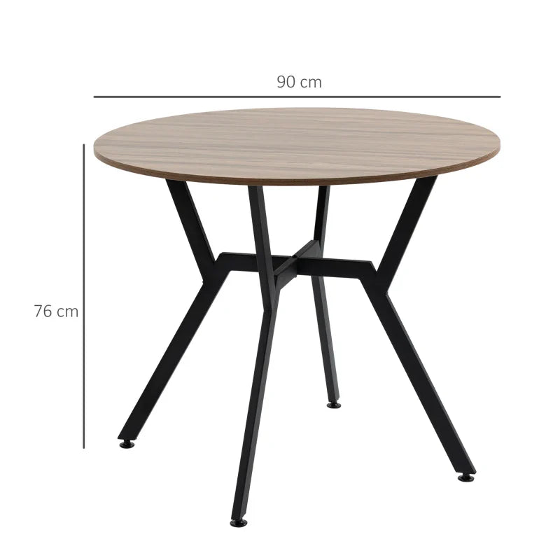 Mesa de Cozinha Redonda Mesa de Jantar Estilo Industrial com Bancada de Madeira e Estrutura de Aço para Sala de Jantar Carga 60kg Ø90x76 cm Marrom e Preto