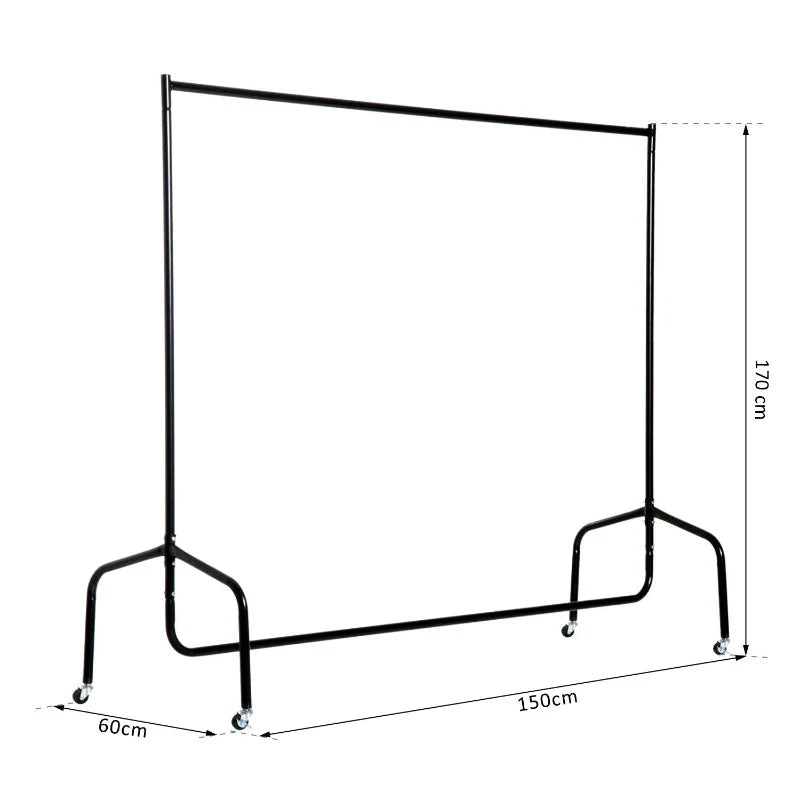 Charriot com Rodas 150x60x170 cm Organizador de Roupas com Rodas para Dormitório Entrada Corredor Preto