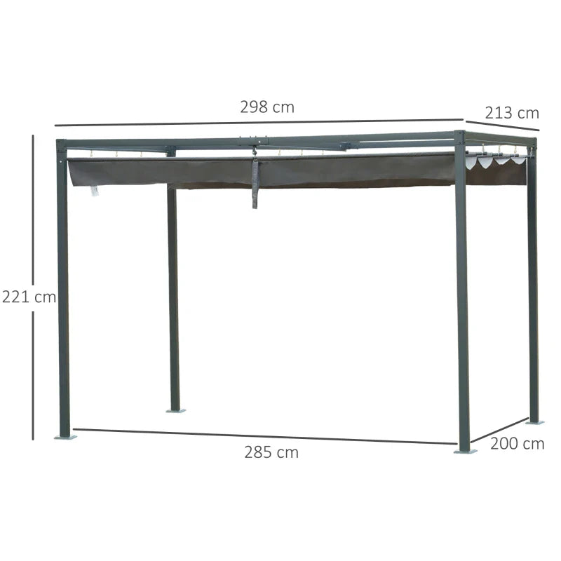 Pérgola 3x2m Pérgola de Jardim com Teto Retrátil de Poliéster com Revestimento Resistente para Celebrações Festas Casamento Cinza