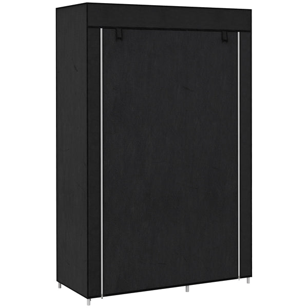Roupeiro de Tecido Dobrável Armário de Roupa Portátil com 6 Prateleiras e 1 Barra de Pendurar para Dormitório Vestidor 103x43x162,5 cm Preto