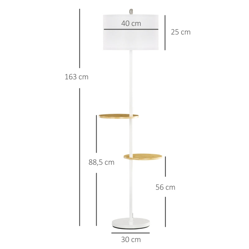 Candeeiro de Pé com Prateleiras Candeeiro de Pé Moderno Lâmpada E27 Máx. 40W com Ecrã de Linho e Interruptor de Pé para Sala de Estar Dormitório Habitação Ø40x163 cm Branco
