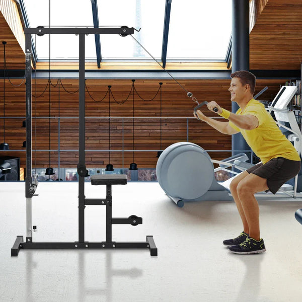 Máquina de Musculação Estação de Treinamento com Poleia e Assento Ajustável em Altura para Treinamento em Casa Academia Escritório Carga Máxima 100kg 107x120x190cm Preto