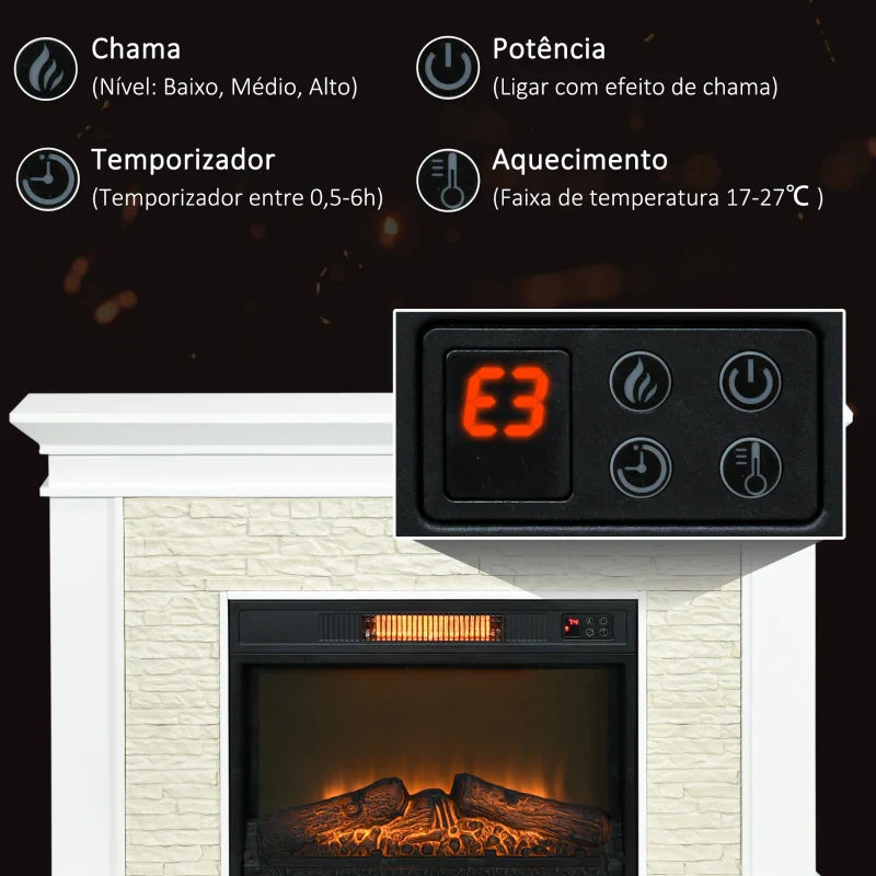 Lareira Elétrica 1800W Lareira Decorativa com Efeito de Chama Controlo Remoto Temporizador Semanal e Proteção Contra Superaquecimento até 30 m² 120x24x80 cm Branco