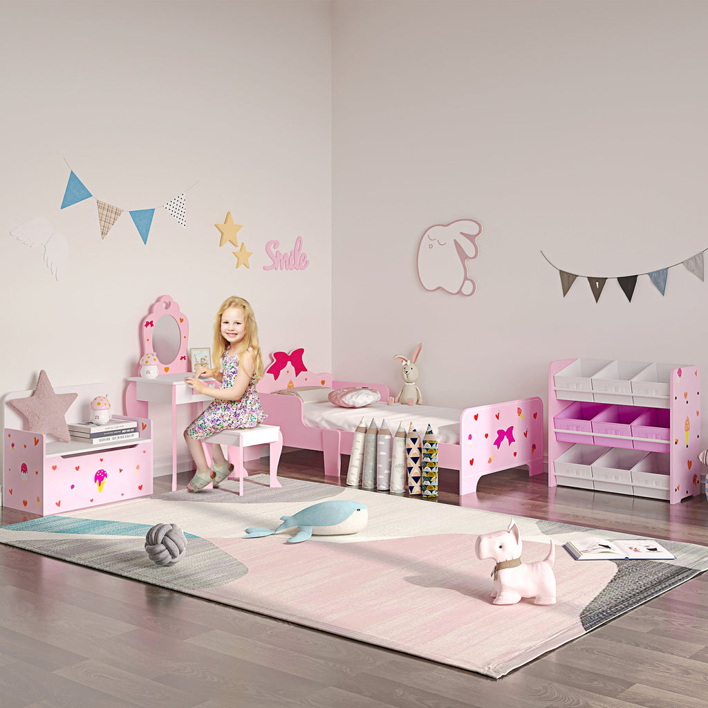 Cama para Crianças de 3-6 Anos 143x74x59cm Cama Infantil de Madeira com Barreiras de Proteção Carga Máxima 80kg Rosa