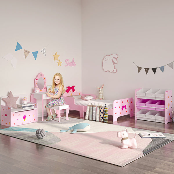 Cama para Crianças de 3-6 Anos 143x74x59cm Cama Infantil de Madeira com Barreiras de Proteção Carga Máxima 80kg Rosa