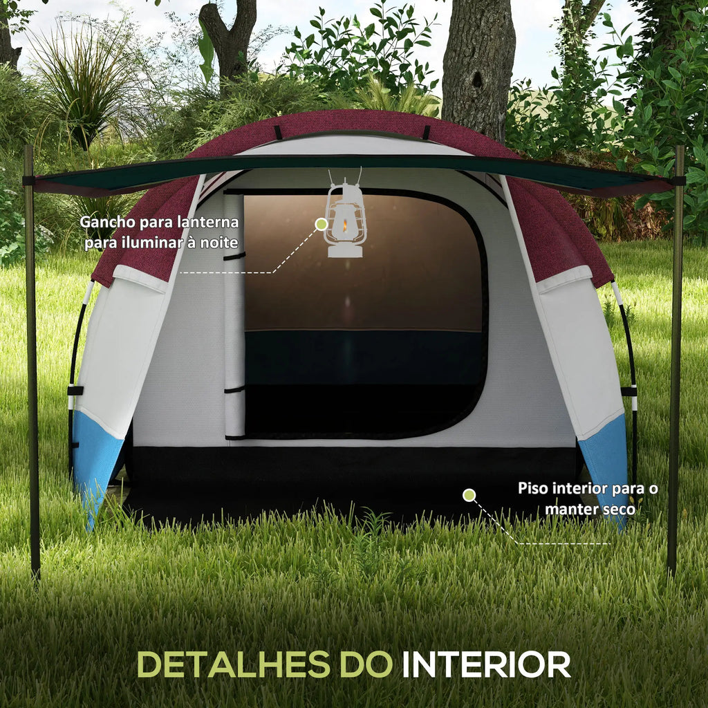Tenda de Campismo Familiar para 2-3 Pessoas Tenda de Campismo Dobrável com 2 Áreas e Bolsa de Transporte Impermeável para Trekking 420x200x150 cm Multicolor