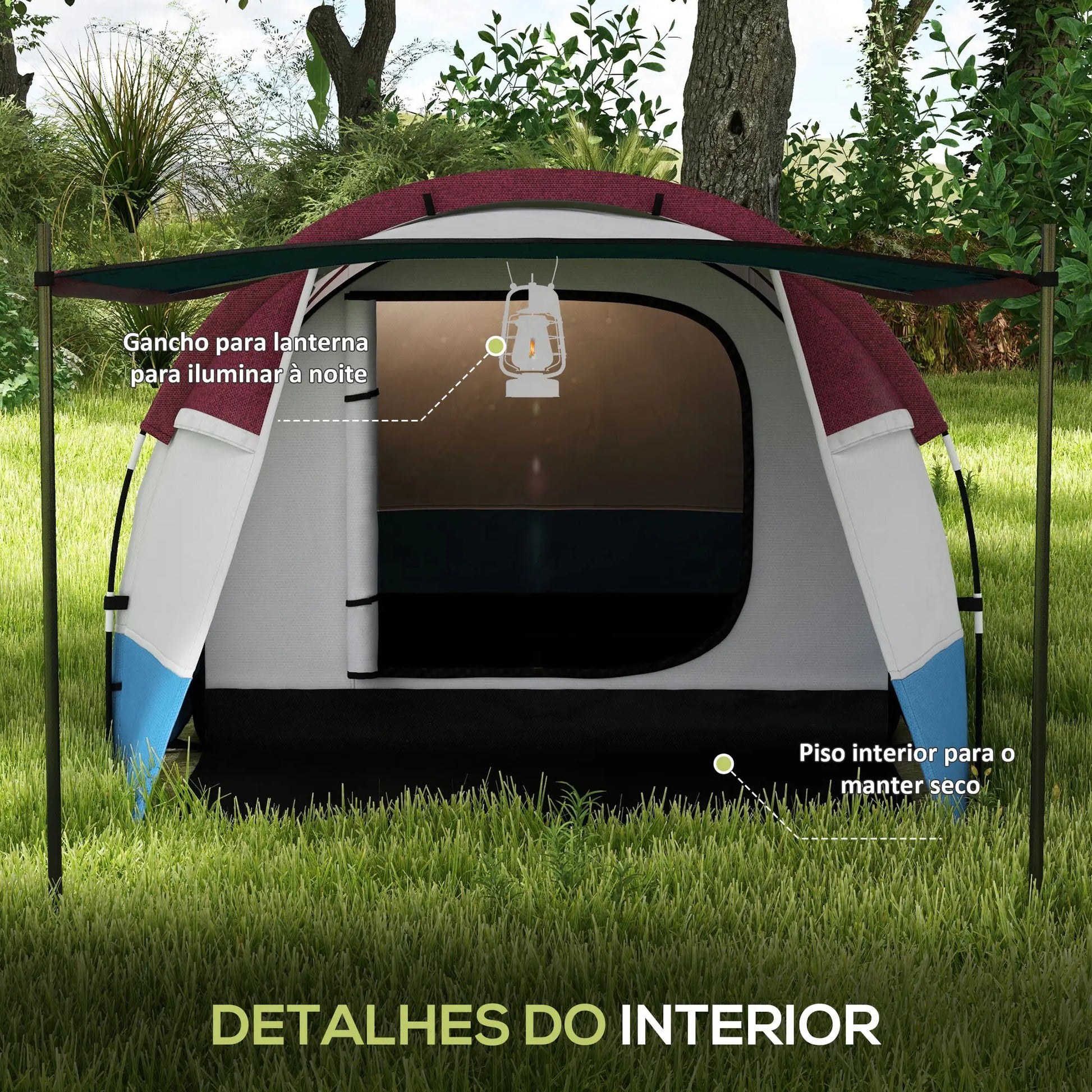 Tenda de Campismo Familiar para 2-3 Pessoas Tenda de Campismo Dobrável com 2 Áreas e Bolsa de Transporte Impermeável para Trekking 420x200x150 cm Multicolor