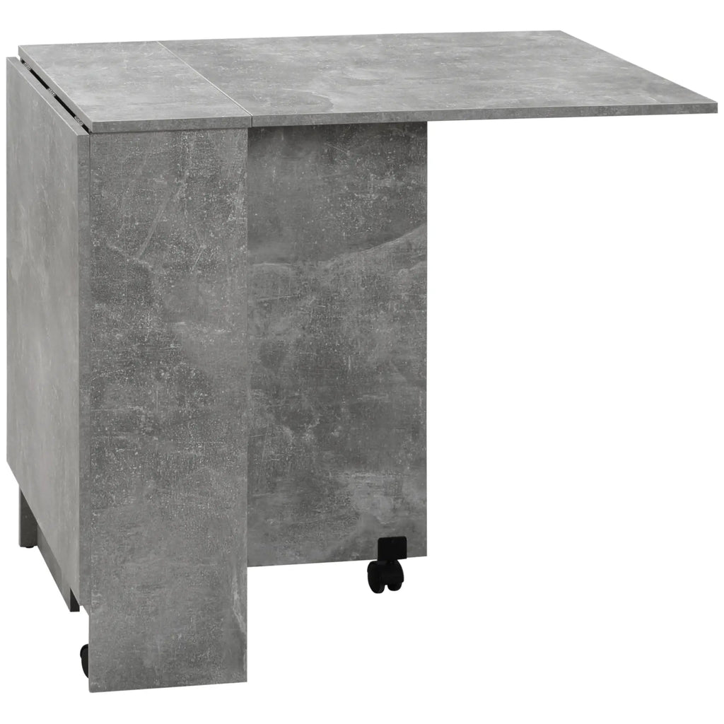 Mesa de Sala de Jantar Dobrável Mesa de Madeira com 2 Prateleiras de Armazenamento e Rodas para Cozinha 75x140x74 cm Cinza