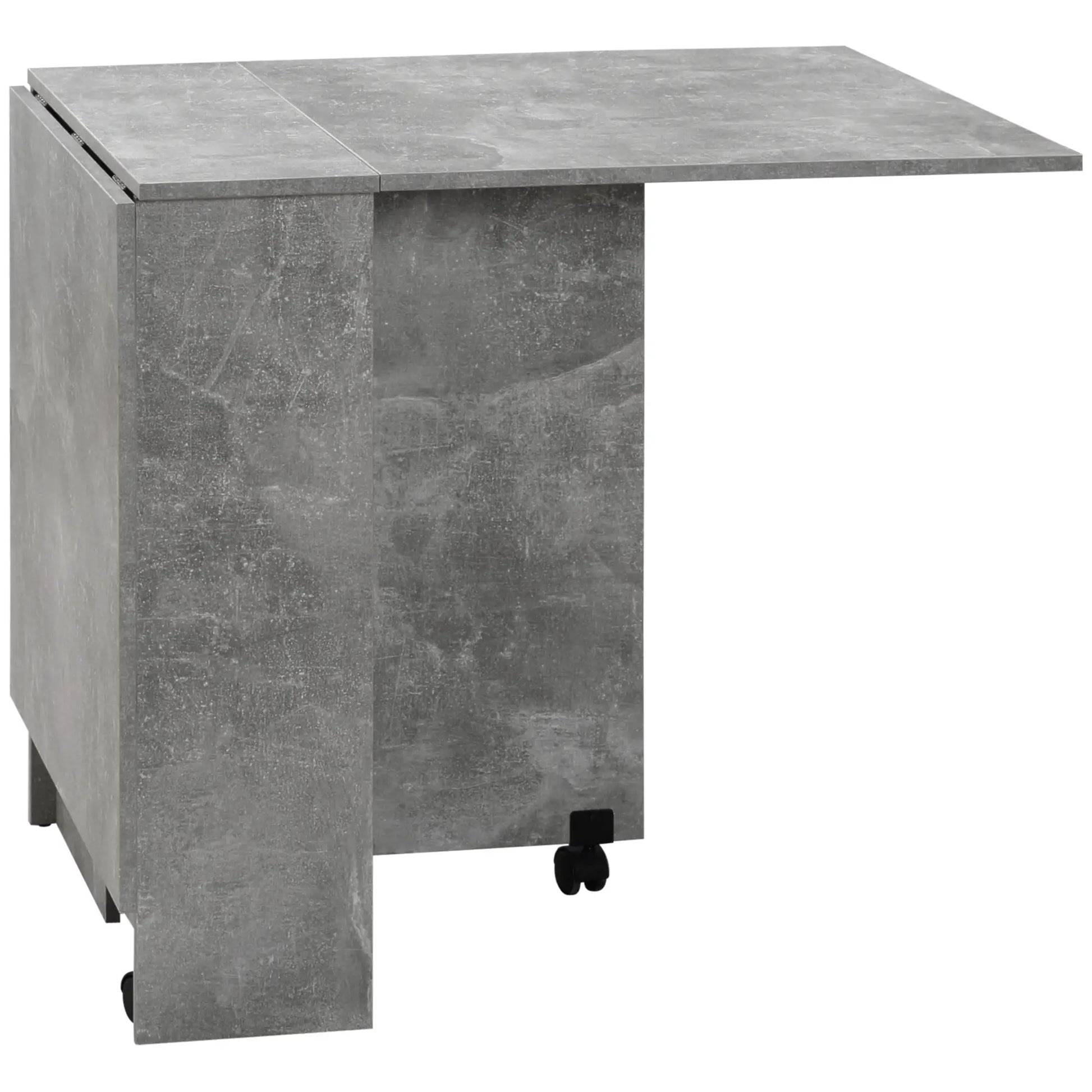 Mesa de Sala de Jantar Dobrável Mesa de Madeira com 2 Prateleiras de Armazenamento e Rodas para Cozinha 75x140x74 cm Cinza