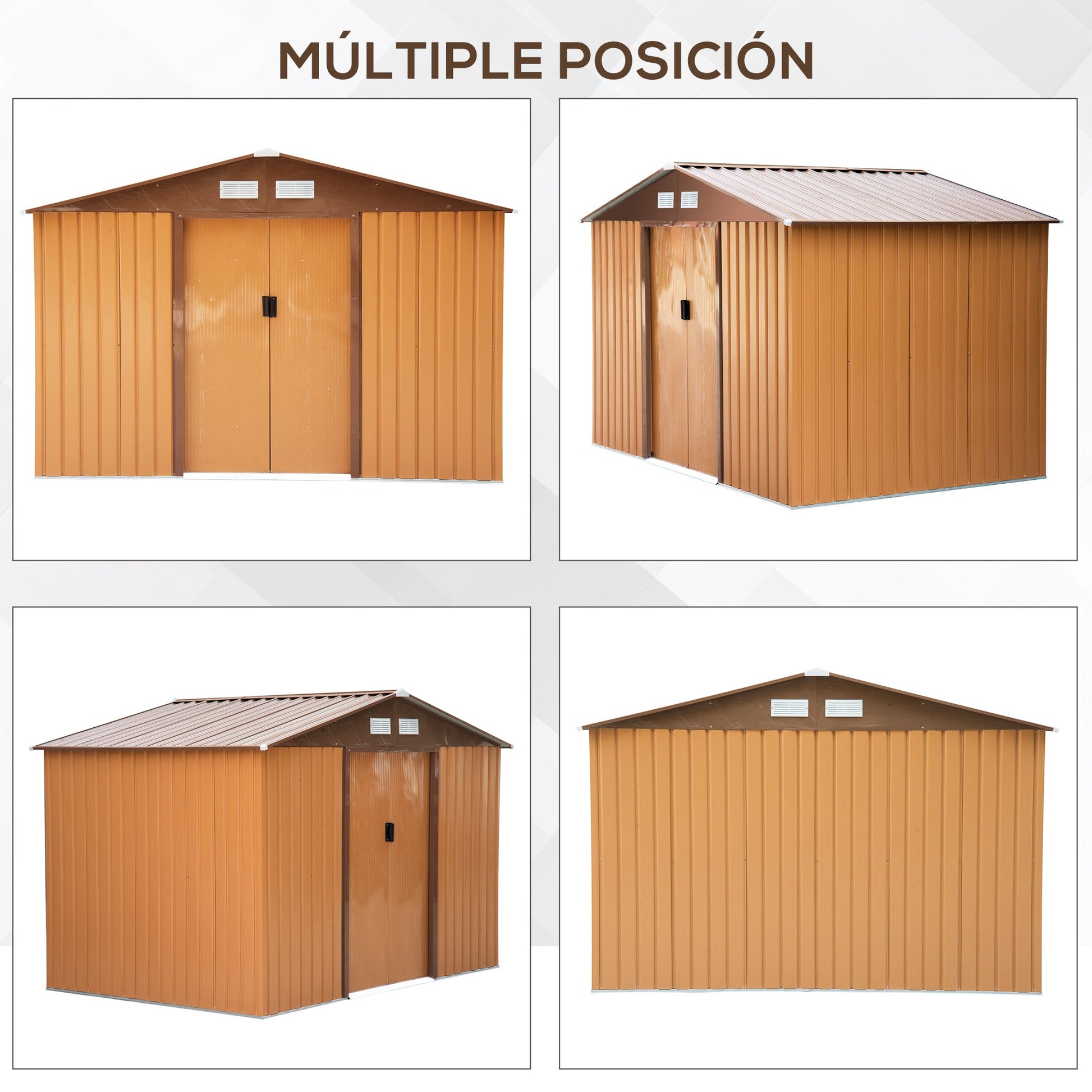 Abrigo de Jardim Exterior 4,83m² 277x195x192cm Abrigo de Jardim Metálico para Armazenamento de Ferramentas com Base de Reforço Incluída e 4 Janelas Marrom