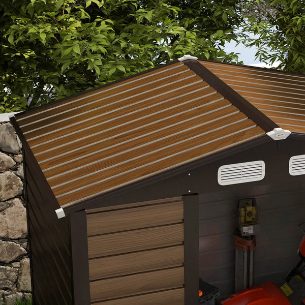 Abrigo de Jardim 190x132x187 cm Abrigo de Ferramentas com 2 Janelas de Ventilação e Porta com Fechadura para Pátio Terraço Carvalho